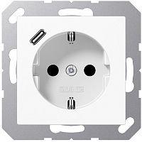 Розетка с заземлением +1хUSB тип C без рамки Jung EcoProfi 1-м. белый картинка